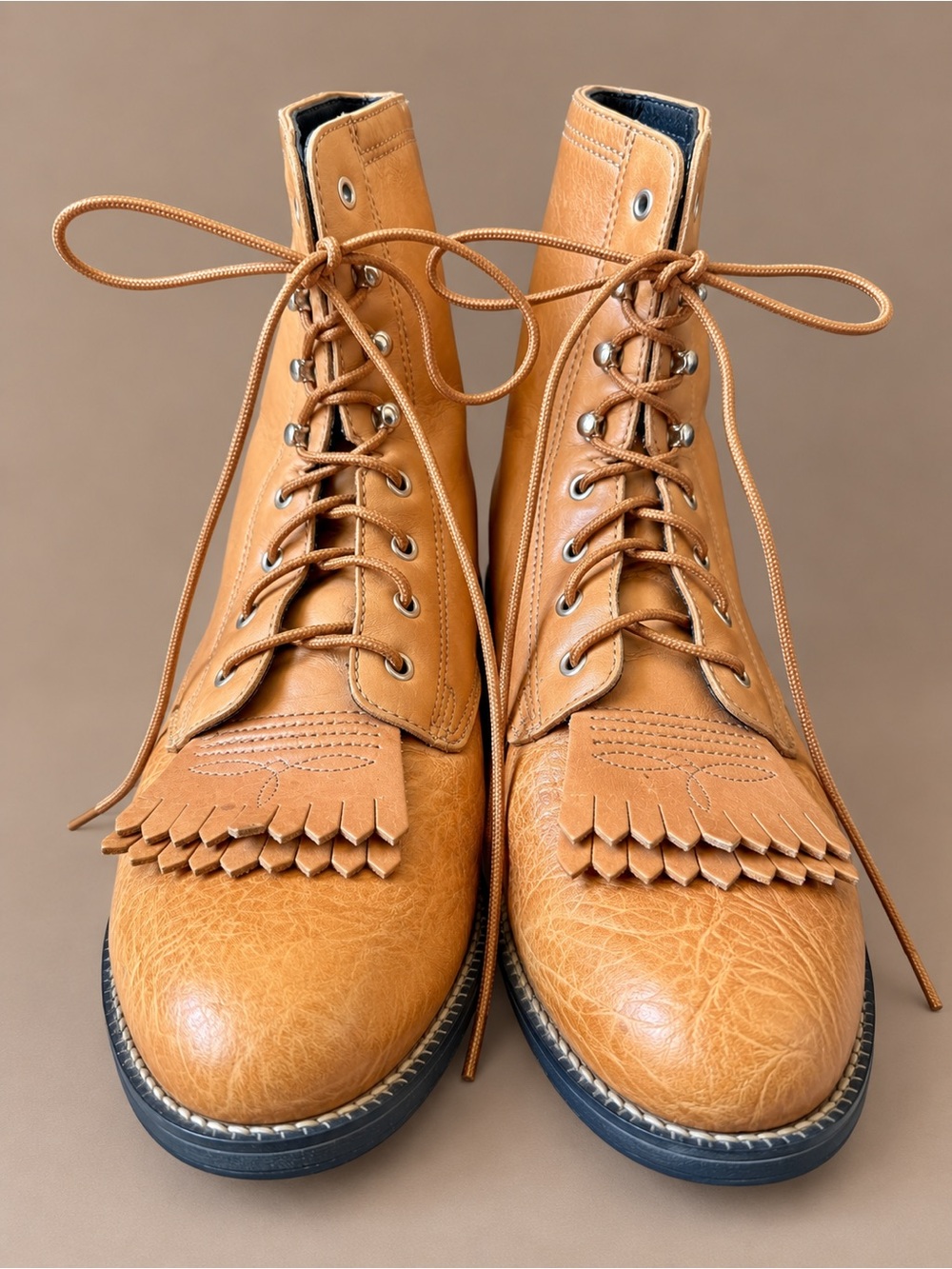Ariat Leather Lace Up Kiltie Boots Tan Brown Women’s 7.5